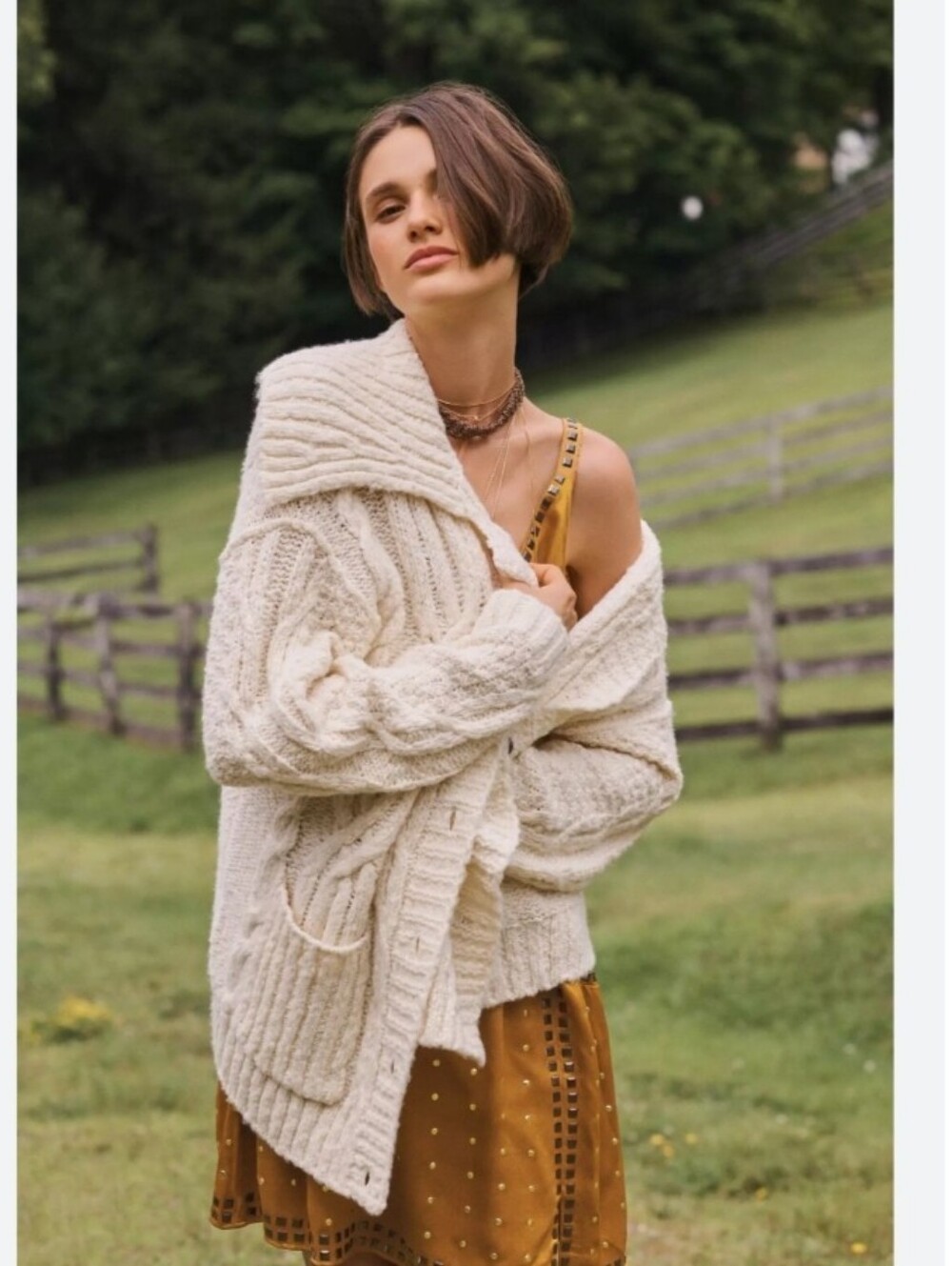 Anthropologie Pilcro chunky cable-knit cream color wool blend cardigan sweater